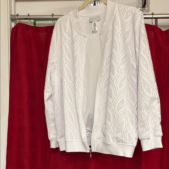 Alfred Dunner White Textured Bomber Jacket - Picture 7 of 7
